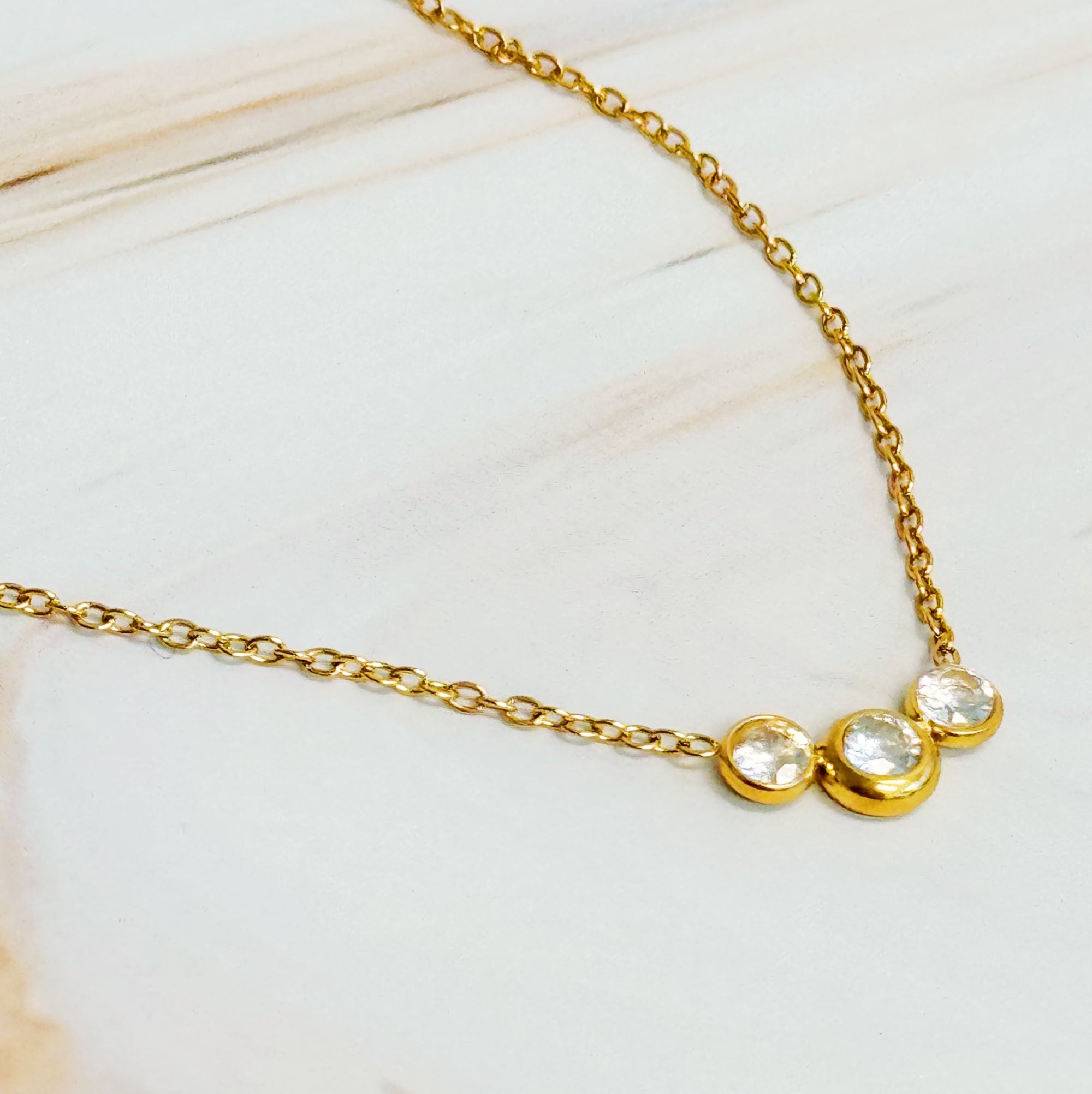 Minimalist Three Stones Necklace – Dainty Gold Necklace for Women | Elegant Sparkle, Everyday Jewelry, Tarnish Resistant, 18K Gold Plated Lysandra Luxe