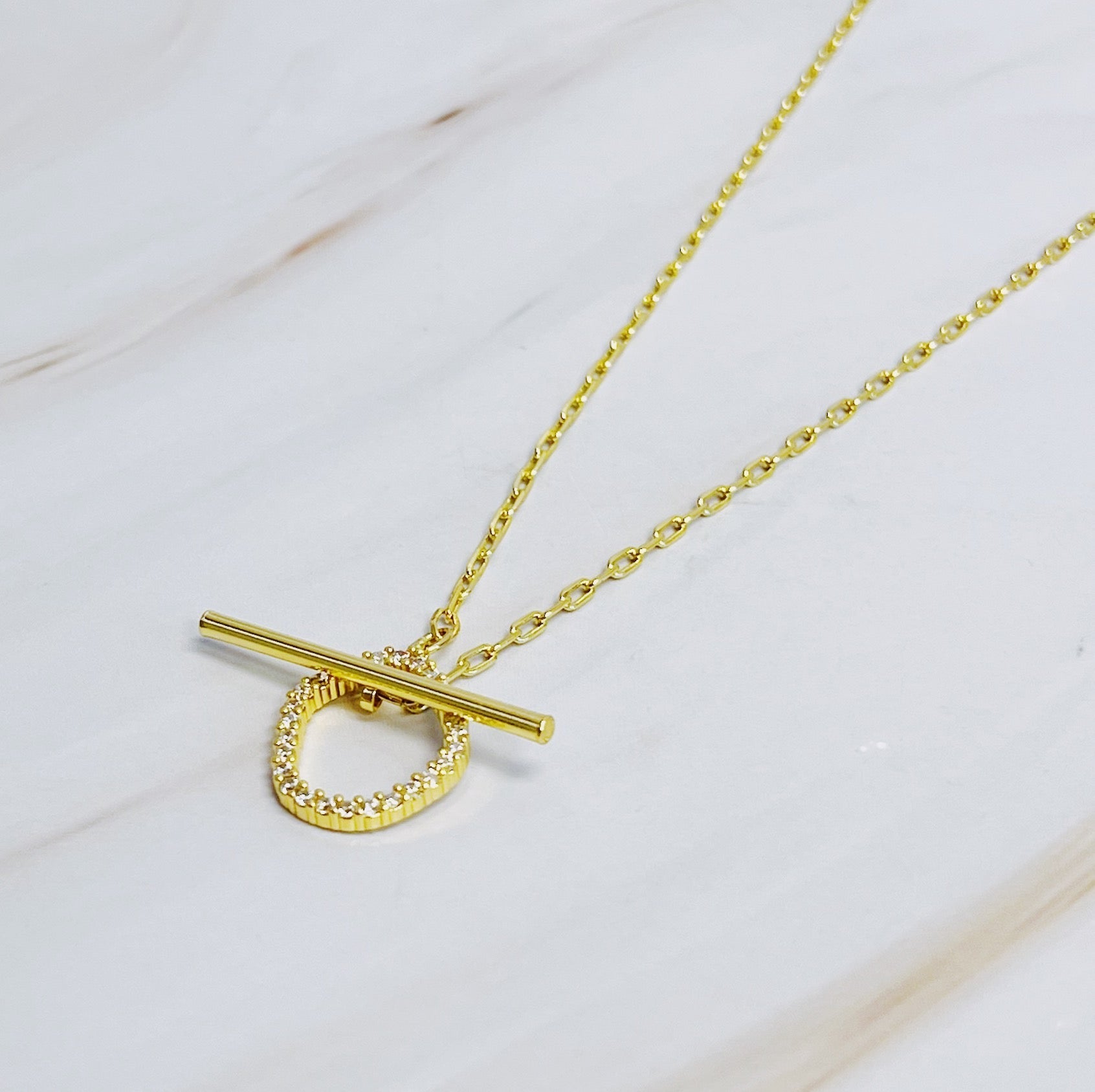 Dainty Toggle Necklace – 18K Gold Plated Necklace with Cubic Zirconia Accent Lysandra Luxe