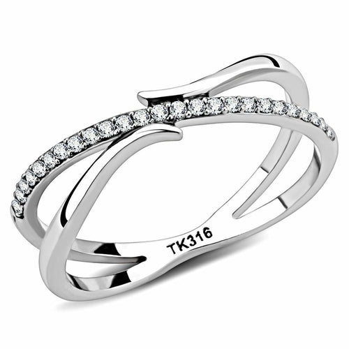 The Radiant Flare Ring – Clear CZ Center with Flared Accent Bands in Polished Stainless Steel Lysandra Luxe
