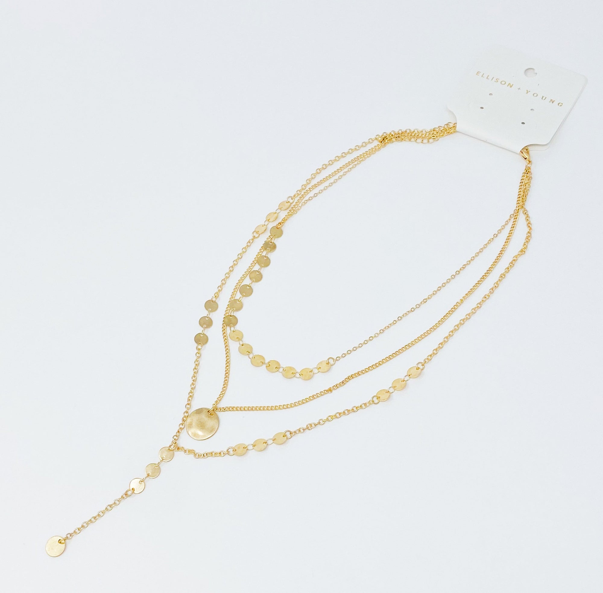 Disc Drop Layered Necklace – Gold Dainty Multi-Layer Chain Necklace for Women