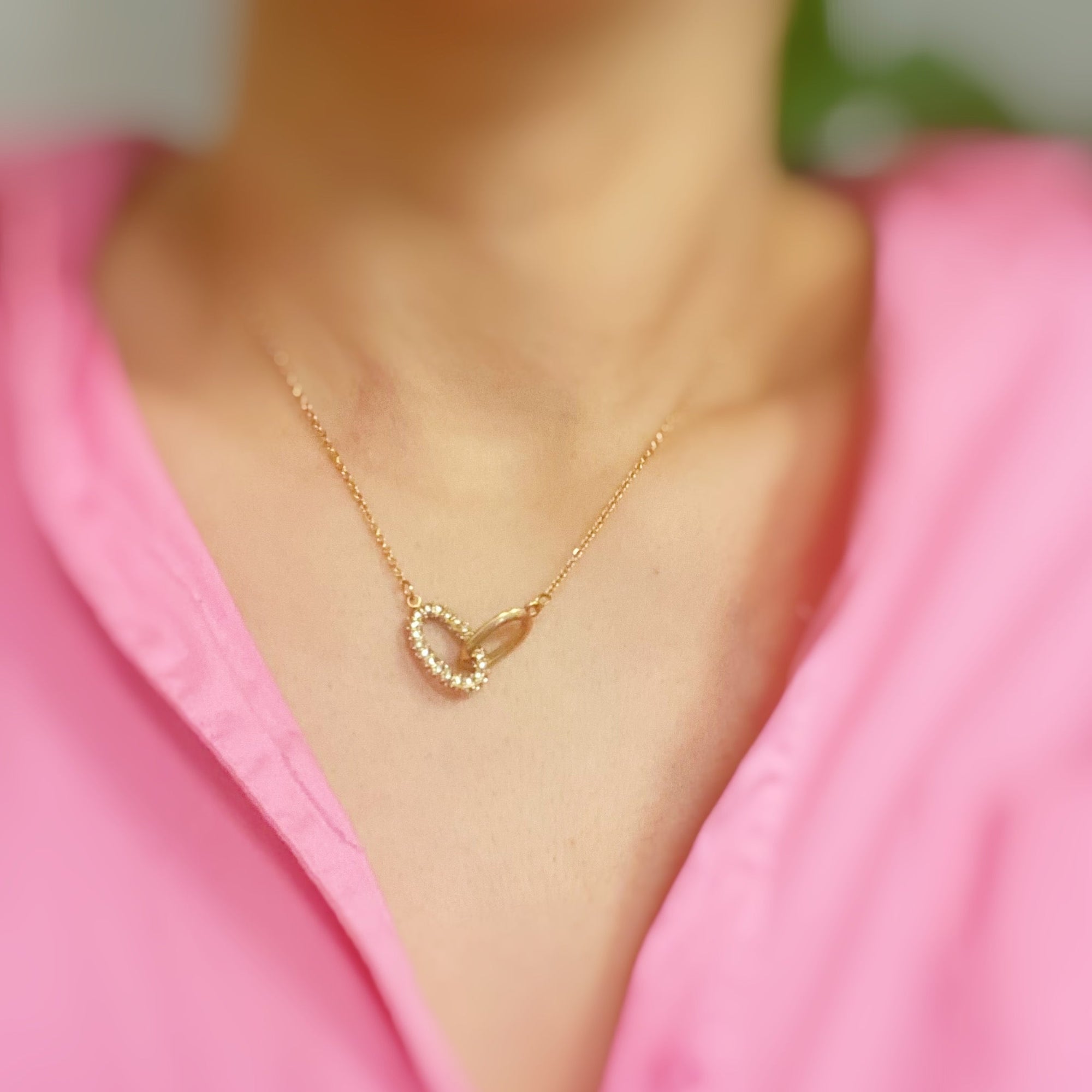 Linked Duo Pendant Necklace – Gold Plated with Pave Sparkle Lysandra Luxe