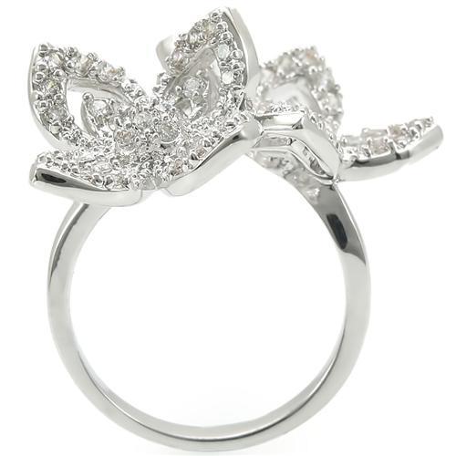 The Twin Blossom Ring – Open Floral Statement Ring in Rhodium-Plated Brass with Clear CZ Accents Lysandra Luxe