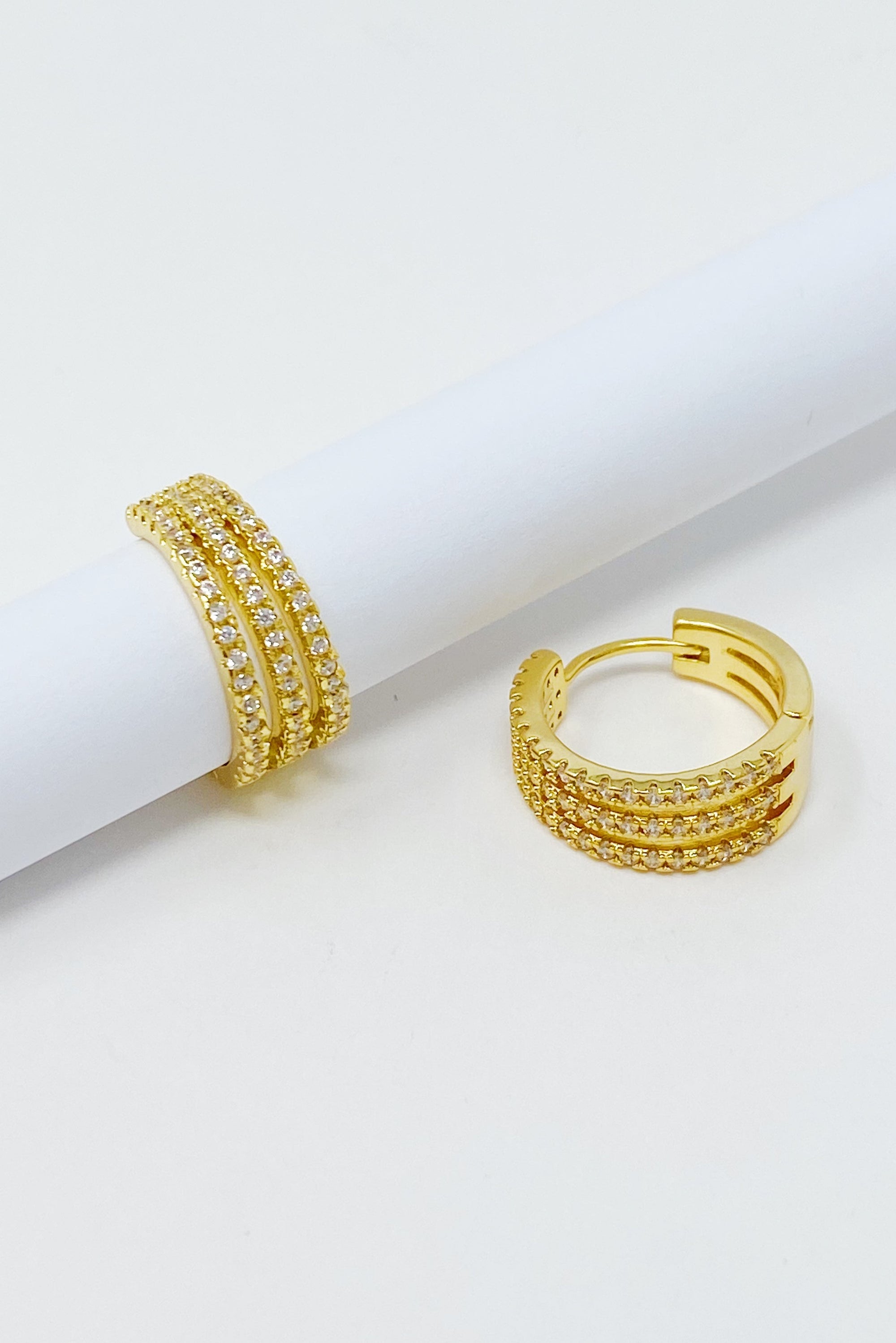 Tri-Luxe Sparkle Huggie Earrings – Gold Plated with Cubic Zirconia Lysandra Luxe