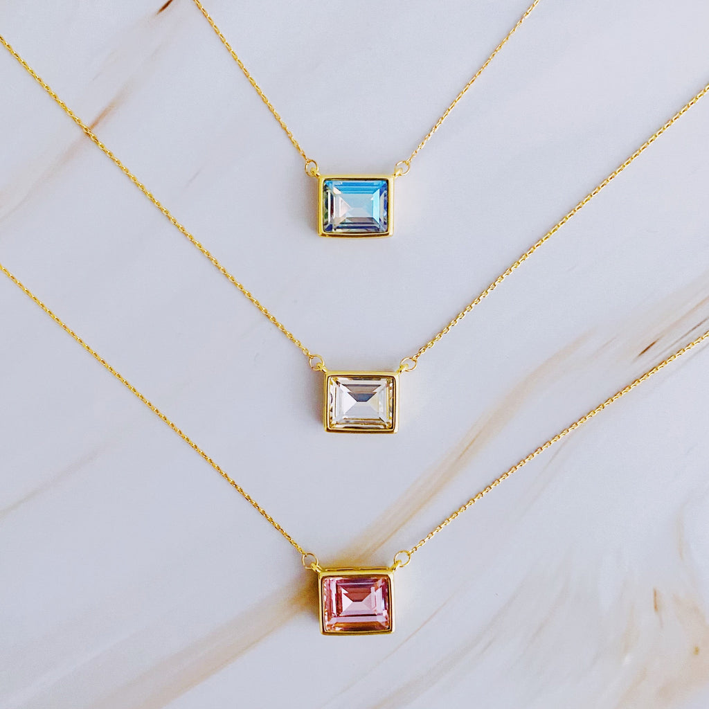 Radiance Square Pendant Necklace – Gold Plated with Glass Jewel (3 Colors) Lysandra Luxe