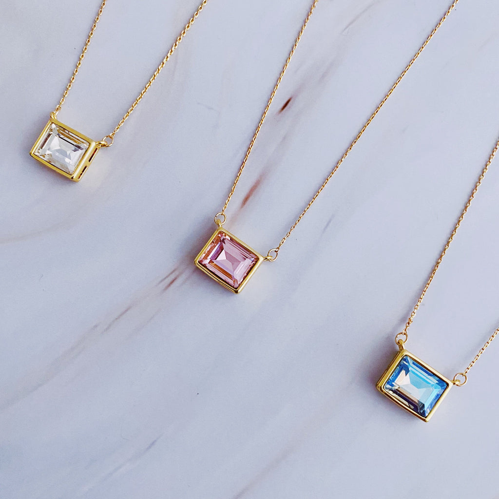 Radiance Square Pendant Necklace – Gold Plated with Glass Jewel (3 Colors) Lysandra Luxe