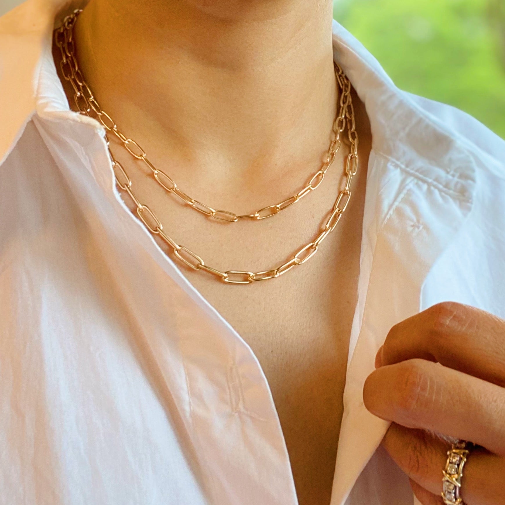 Double Layered Chain Link Necklace – Chunky Gold Statement Necklace for Women