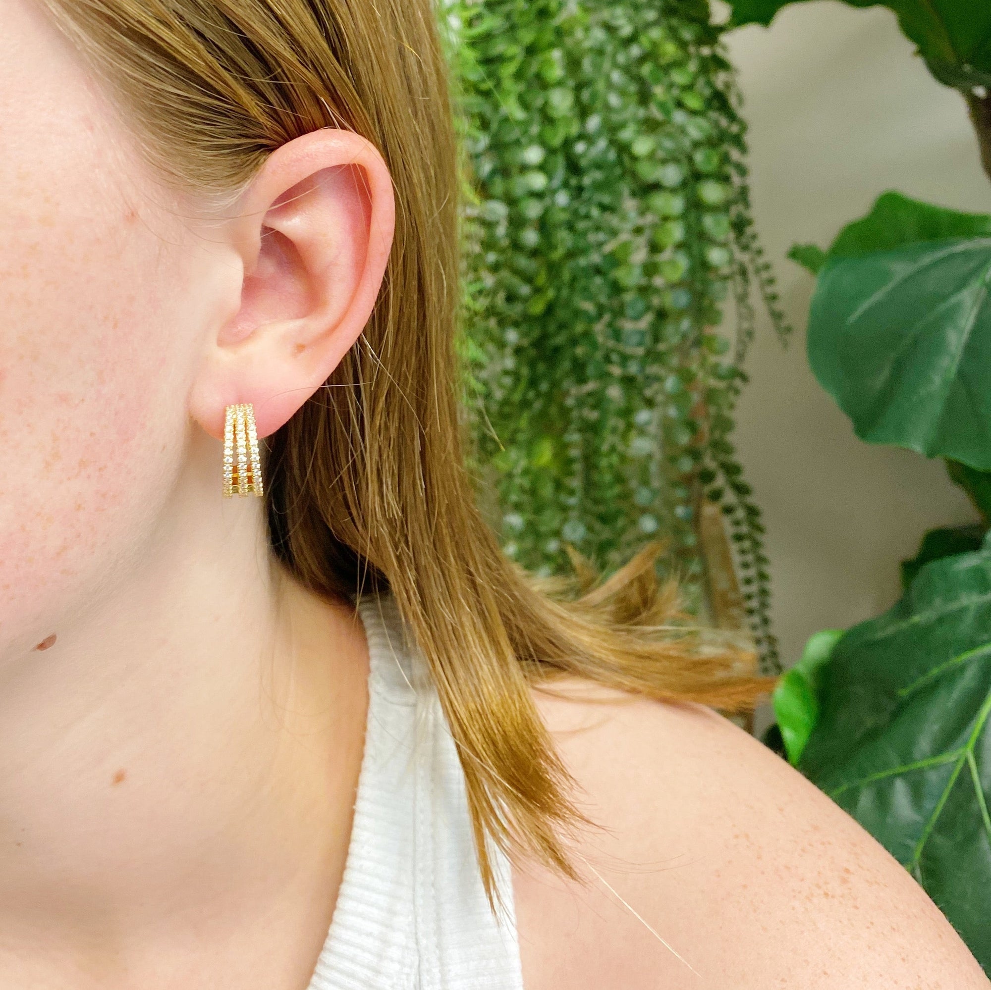 Tri-Luxe Sparkle Huggie Earrings – Gold Plated with Cubic Zirconia Lysandra Luxe