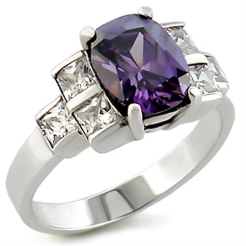 The Amethyst Royale Ring – Cushion-Cut Purple CZ with Princess Trio Accents in Sterling Silver Lysandra Luxe