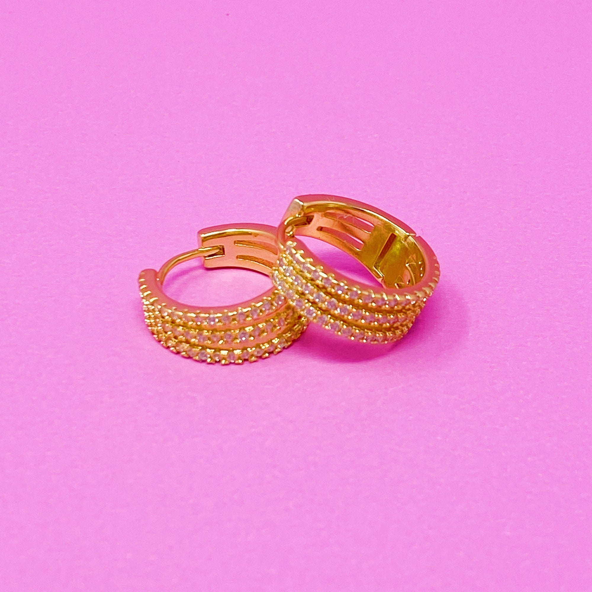 Tri-Luxe Sparkle Huggie Earrings – Gold Plated with Cubic Zirconia Lysandra Luxe