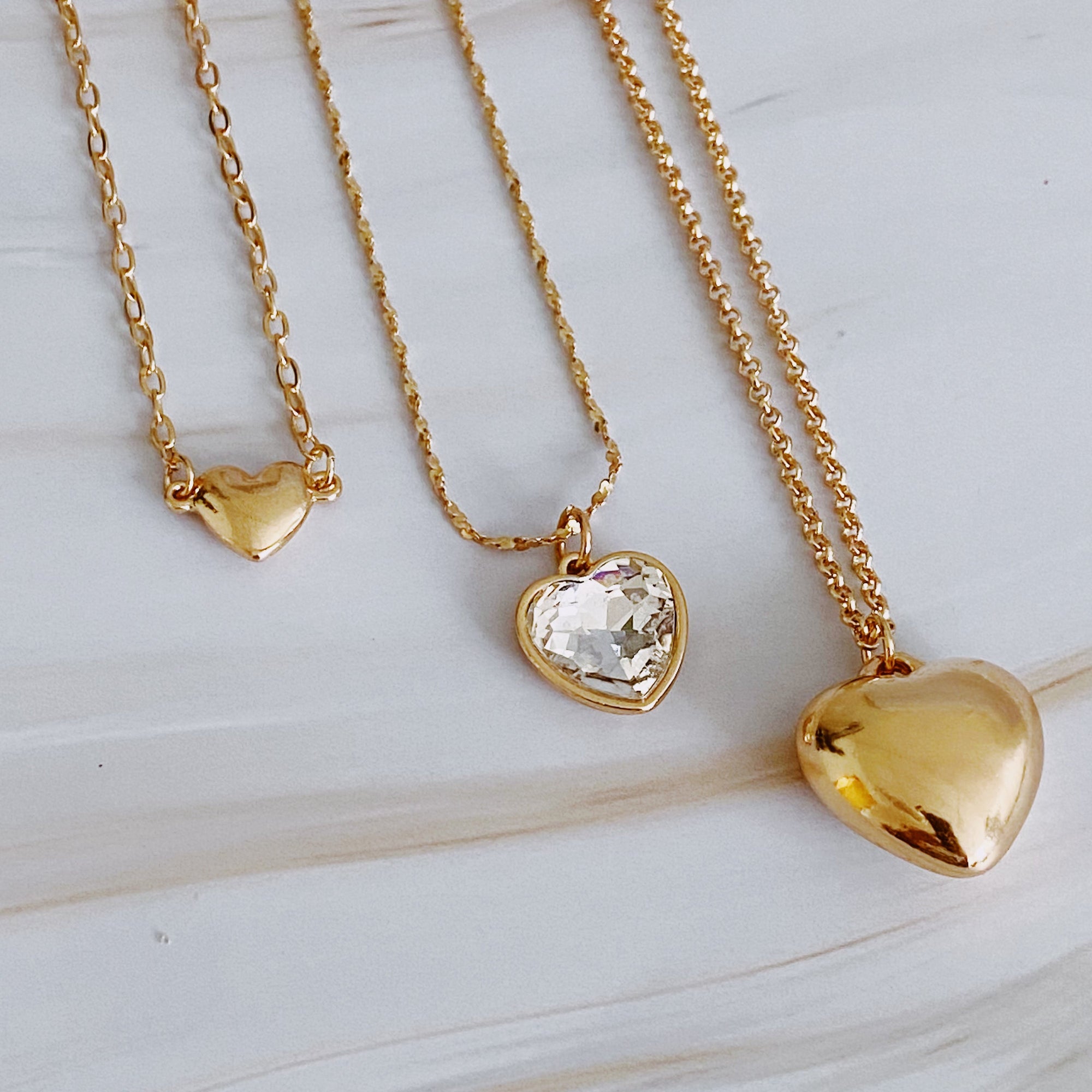 Triple Heart Pendant Necklace Set of 3 – Layered 16″, 18″ & 20″ Gold-Plated Heart Necklaces with Extenders Lysandra Luxe