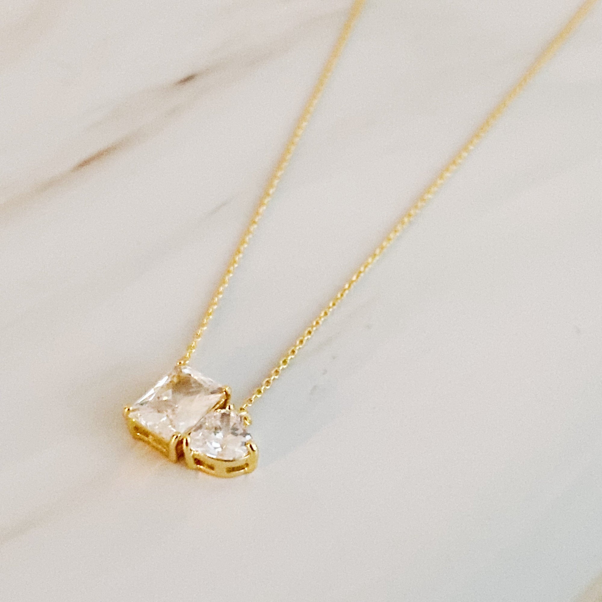 Shines Next To You Necklace – Radiant Cut & Heart Cut Cubic Zirconia Charm | Dainty Gold Necklace for Women, 18K Gold Plated, Hypoallergenic Jewelry Lysandra Luxe