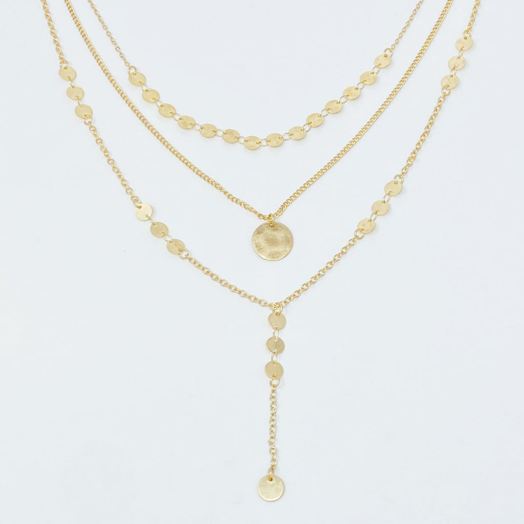 Disc Drop Layered Necklace – Gold Dainty Multi-Layer Chain Necklace for Women Lysandra Luxe