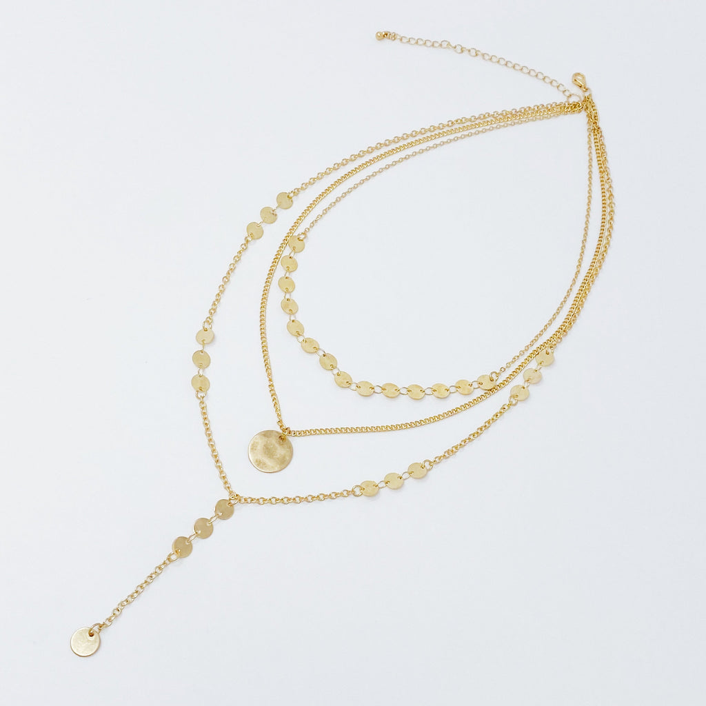 Disc Drop Layered Necklace – Gold Dainty Multi-Layer Chain Necklace for Women Lysandra Luxe