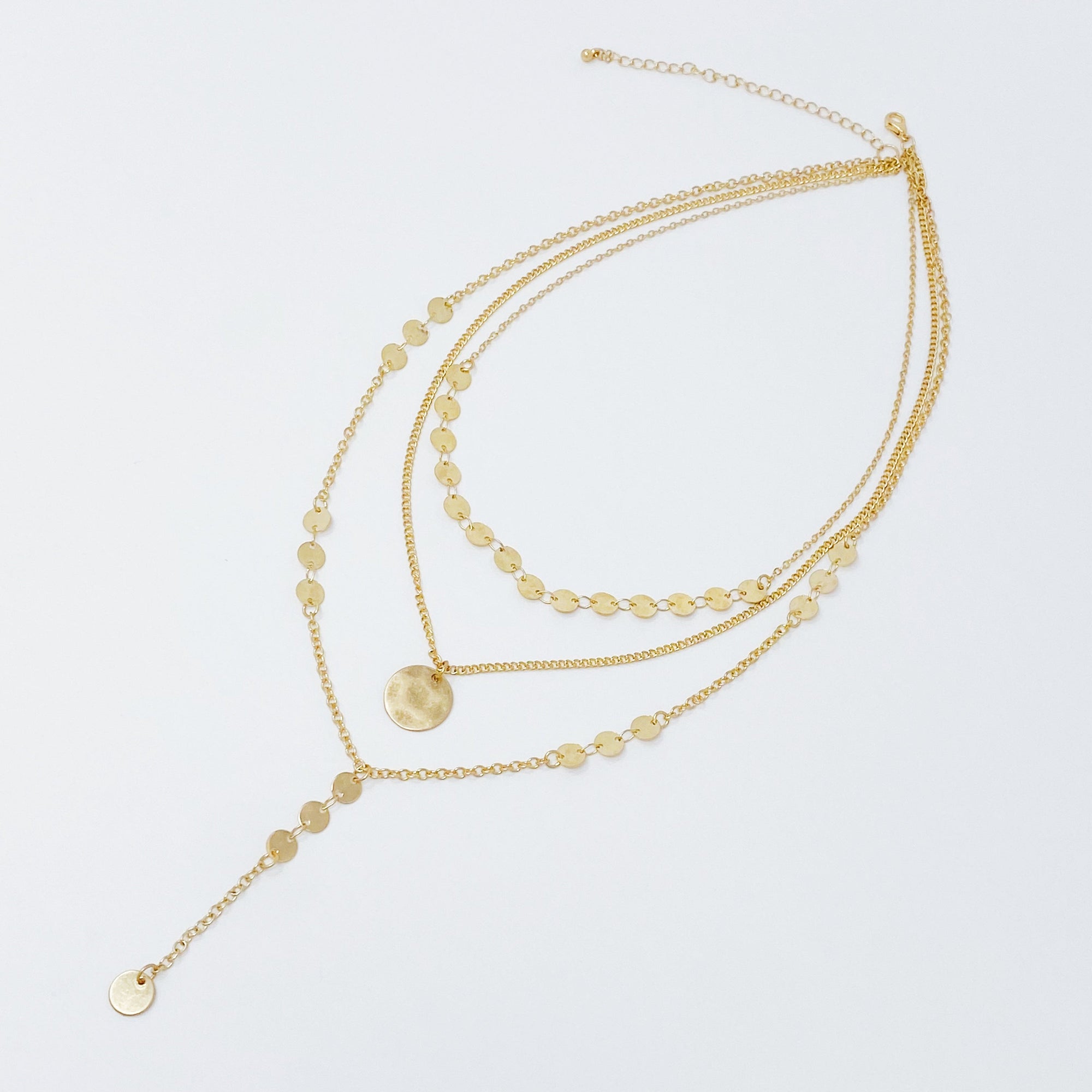 Disc Drop Layered Necklace – Gold Dainty Multi-Layer Chain Necklace for Women