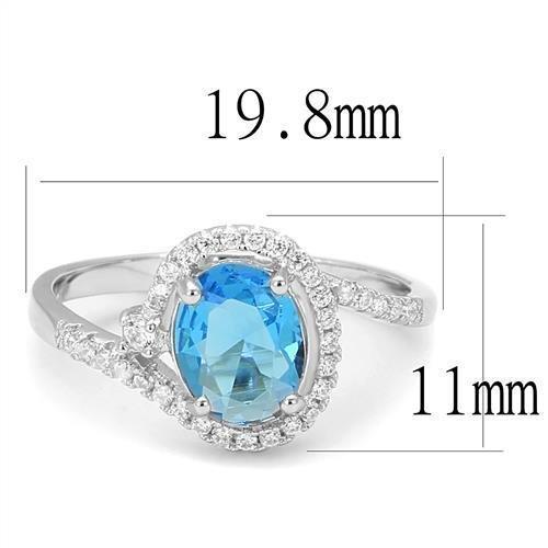 The Sky Bloom Ring – Oval Light Blue Spinel with Asymmetric Halo Loop & Floral Accent in Polished Rhodium-Plated Sterling Silver Lysandra Luxe