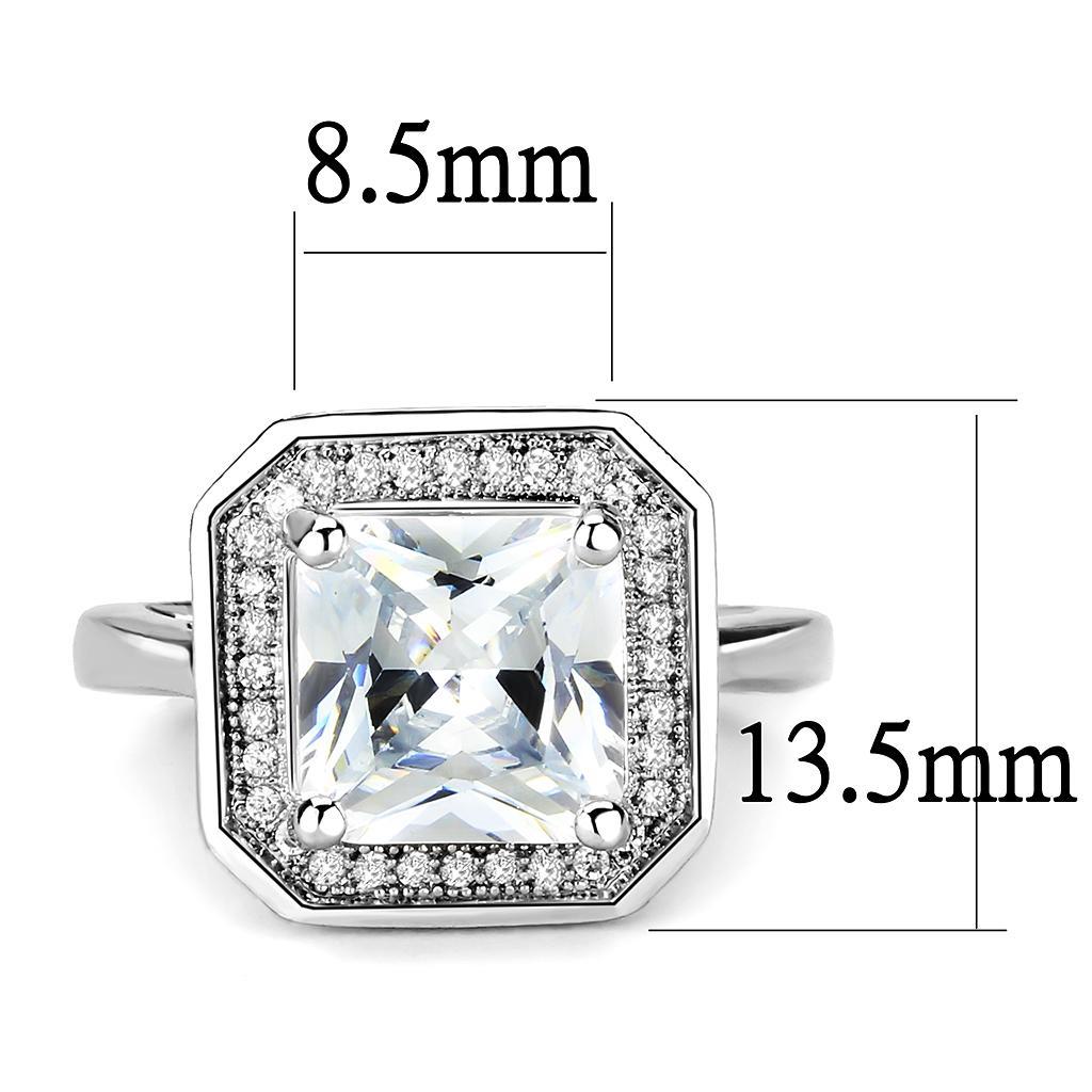 The Palace Estate Ring – 9.9 mm Princess-Cut Clear CZ with Square Halo in Polished Rhodium-Plated Brass Lysandra Luxe