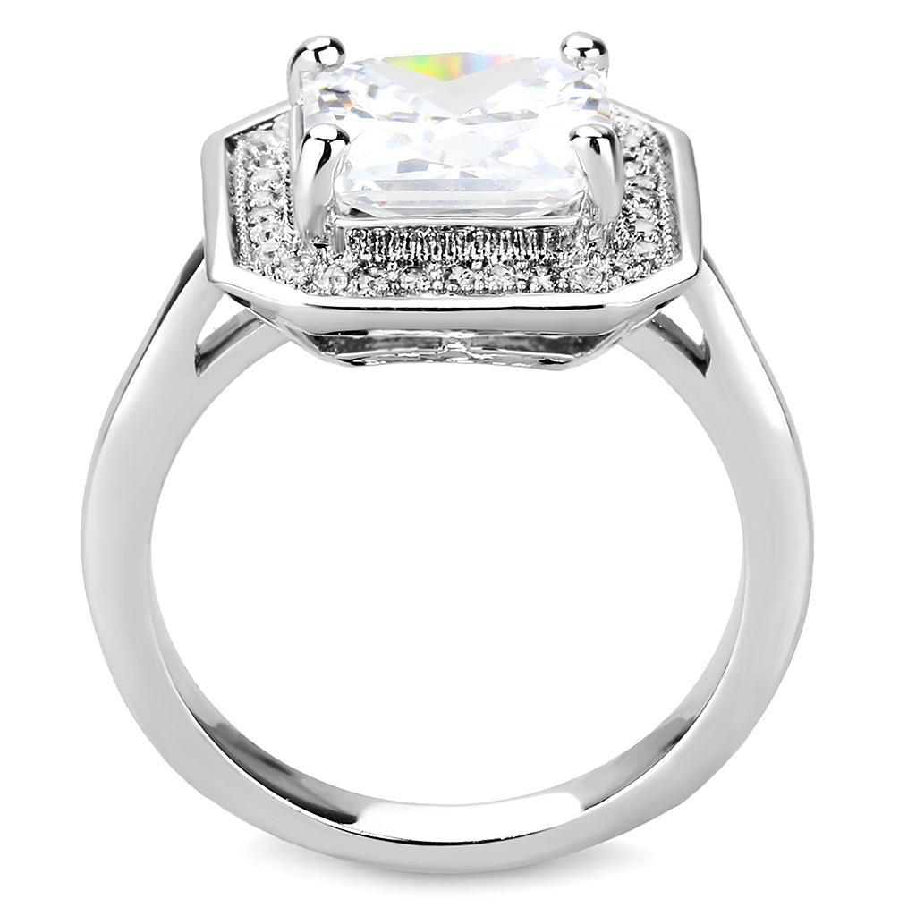 The Palace Estate Ring – 9.9 mm Princess-Cut Clear CZ with Square Halo in Polished Rhodium-Plated Brass Lysandra Luxe