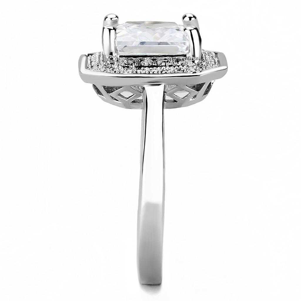 The Palace Estate Ring – 9.9 mm Princess-Cut Clear CZ with Square Halo in Polished Rhodium-Plated Brass Lysandra Luxe