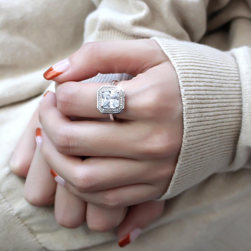 The Palace Estate Ring – 9.9 mm Princess-Cut Clear CZ with Square Halo in Polished Rhodium-Plated Brass Lysandra Luxe