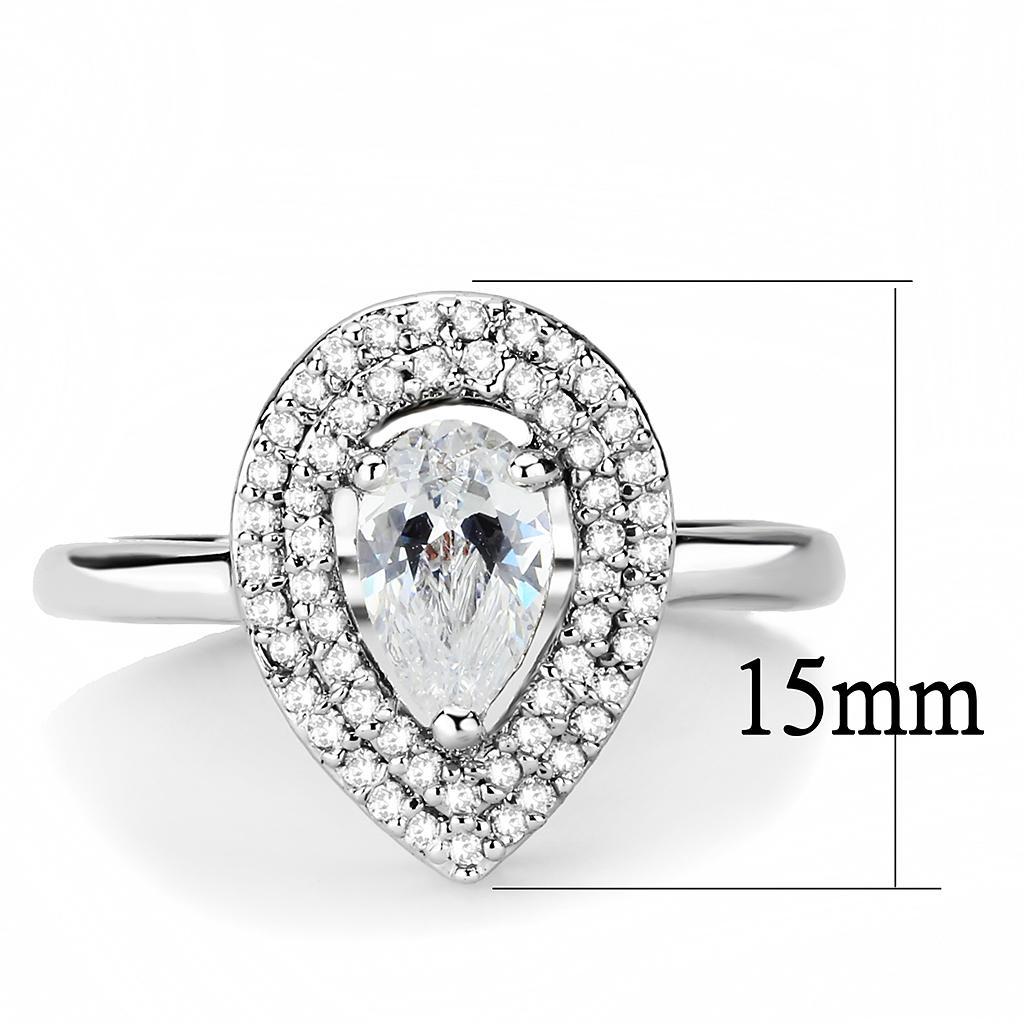 The Celestial Halo Ring – Pear-Shaped Clear CZ with Double Halo in Rhodium-Plated Brass Lysandra Luxe