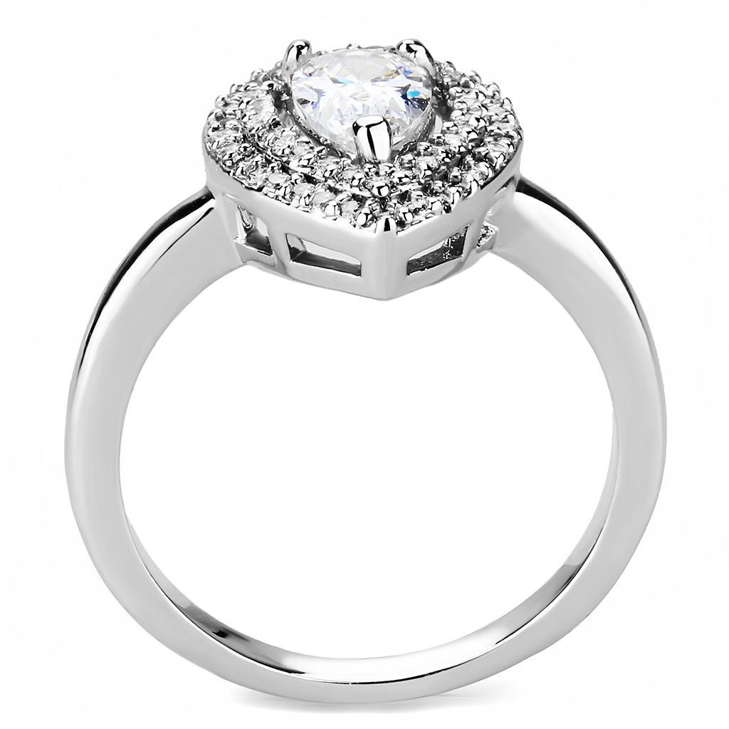 The Celestial Halo Ring – Pear-Shaped Clear CZ with Double Halo in Rhodium-Plated Brass Lysandra Luxe