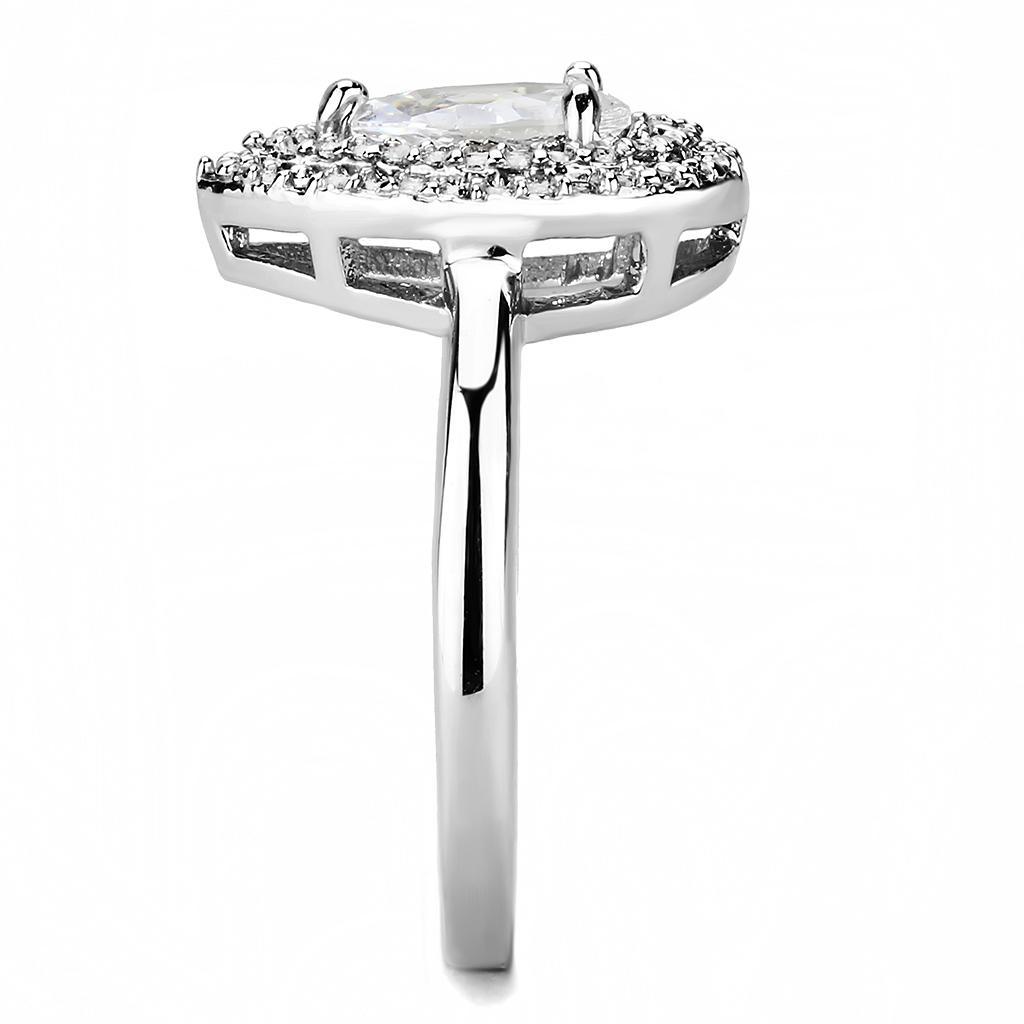 The Celestial Halo Ring – Pear-Shaped Clear CZ with Double Halo in Rhodium-Plated Brass Lysandra Luxe