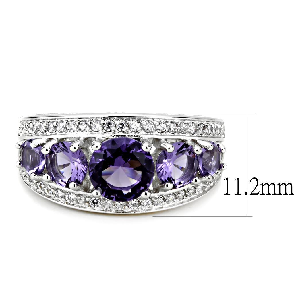 The Violet Cascade Ring – Graduated Purple CZ Stones with Clear Side Accents in Rhodium-Plated Brass Lysandra Luxe