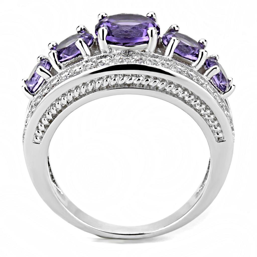 The Violet Cascade Ring – Graduated Purple CZ Stones with Clear Side Accents in Rhodium-Plated Brass Lysandra Luxe