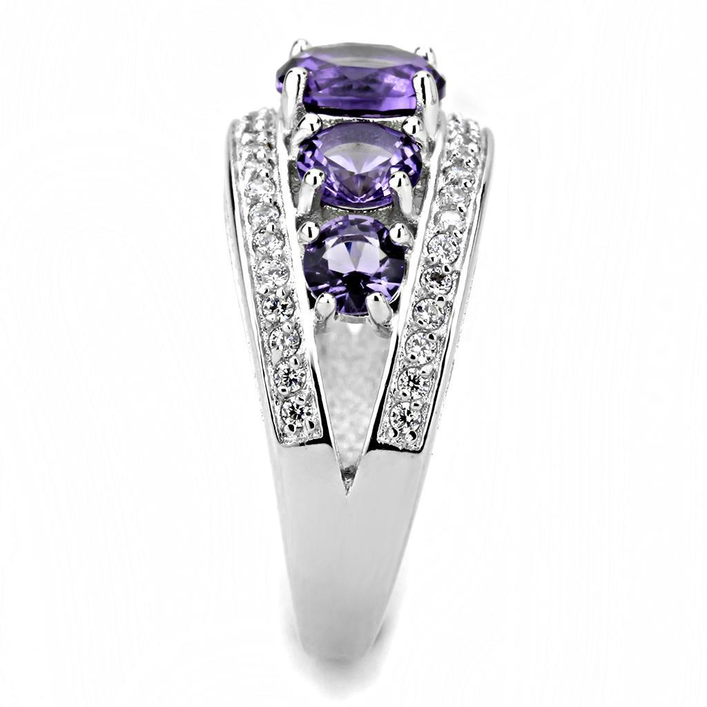 The Violet Cascade Ring – Graduated Purple CZ Stones with Clear Side Accents in Rhodium-Plated Brass Lysandra Luxe