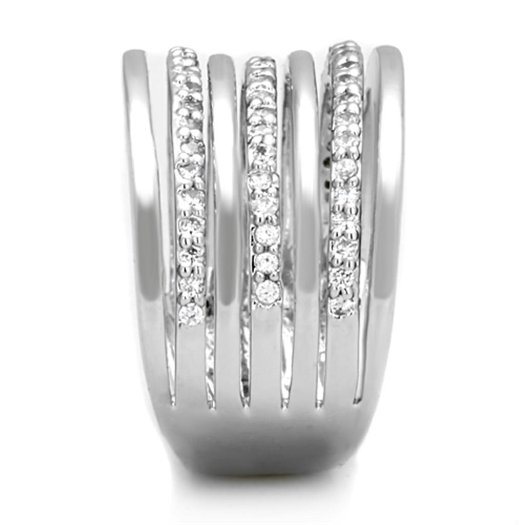 The Luminous Bars Ring – Silver-Tone Statement Ring with Clear Crystal Stripes in Rhodium-Plated Brass Lysandra Luxe