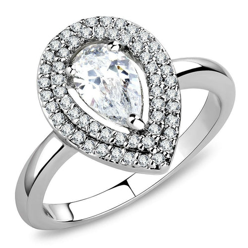 The Celestial Halo Ring – Pear-Shaped Clear CZ with Double Halo in Rhodium-Plated Brass Lysandra Luxe