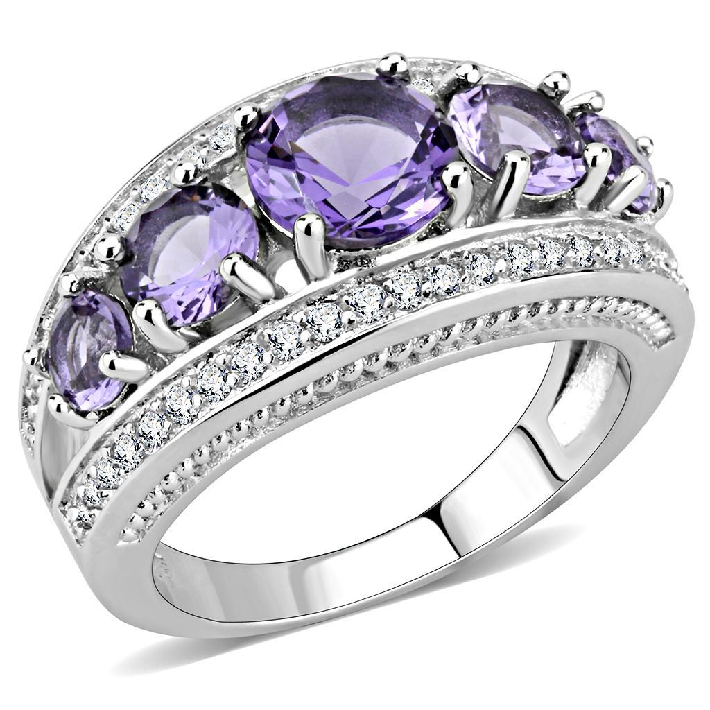 The Violet Cascade Ring – Graduated Purple CZ Stones with Clear Side Accents in Rhodium-Plated Brass Lysandra Luxe