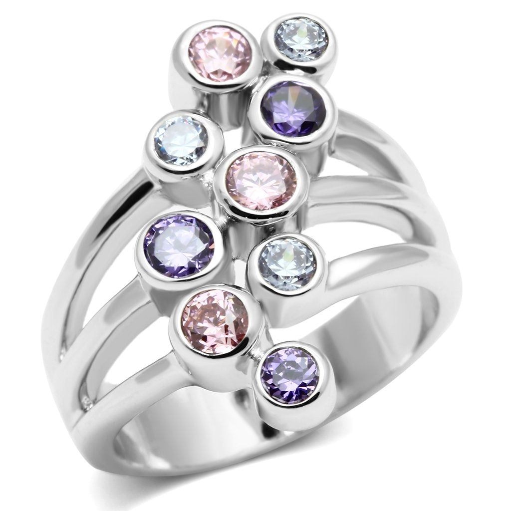 The Pastel Cascade Ring – Multi-Colored Pastel Cluster Statement Ring in Rhodium-Plated Brass Lysandra Luxe
