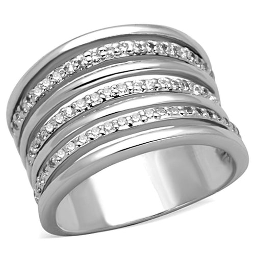 The Luminous Bars Ring – Silver-Tone Statement Ring with Clear Crystal Stripes in Rhodium-Plated Brass Lysandra Luxe