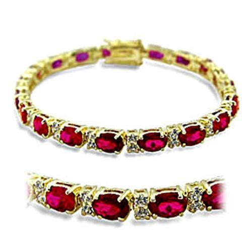 The Ruby Ribbon Bracelet – Red Oval Gemstones with Clear Accents in Gold-Tone Brass Lysandra Luxe