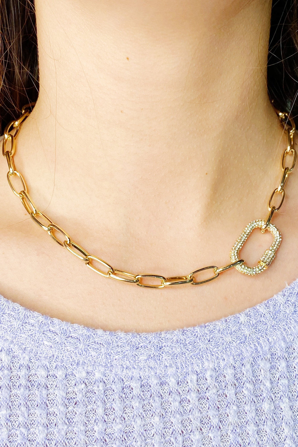 Radiance Link Statement Necklace – Gold Chain with Cubic Zirconia Accent Lysandra Luxe