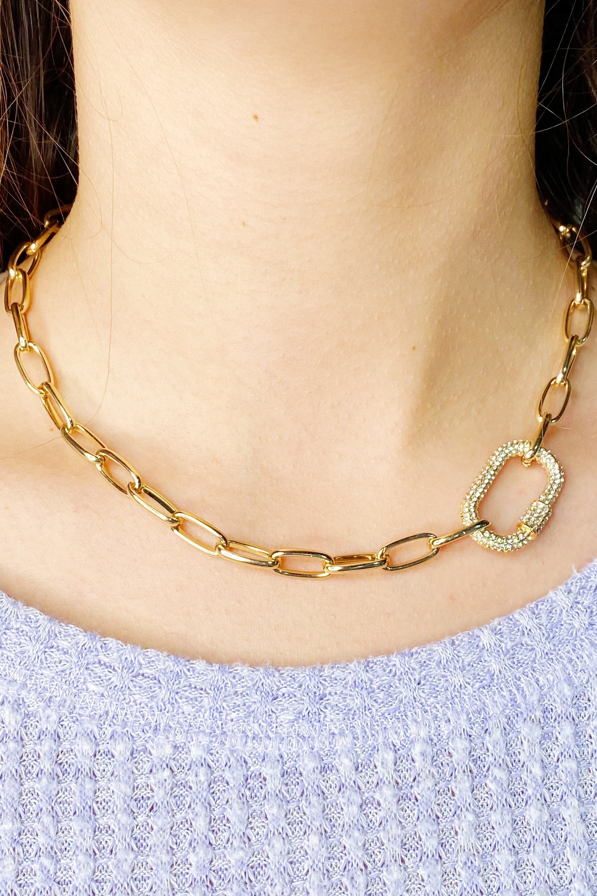 Radiance Link Statement Necklace – Gold Chain with Cubic Zirconia Accent Lysandra Luxe