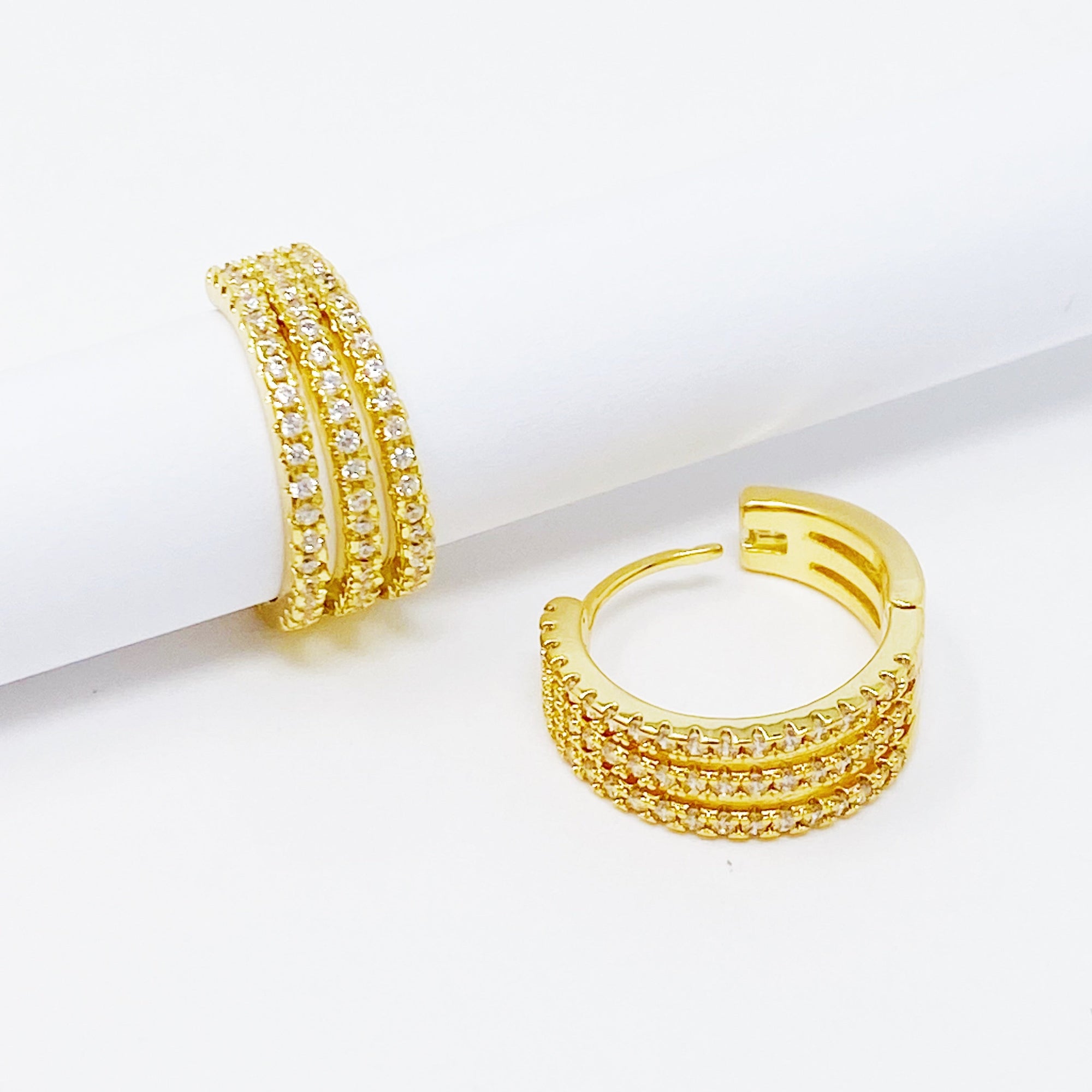 Tri-Luxe Sparkle Huggie Earrings – Gold Plated with Cubic Zirconia Lysandra Luxe