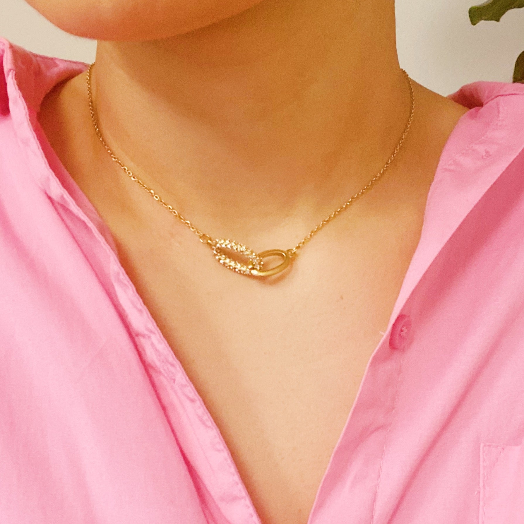 Linked Duo Pendant Necklace – Gold Plated with Pave Sparkle Lysandra Luxe