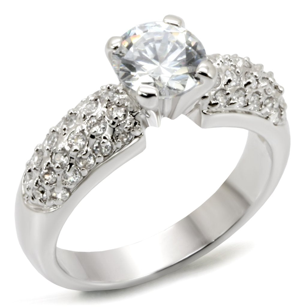 The Triple Radiance Ring – Round Clear CZ with Triple-Row Stone Band in Polished Rhodium-Plated Brass Lysandra Luxe