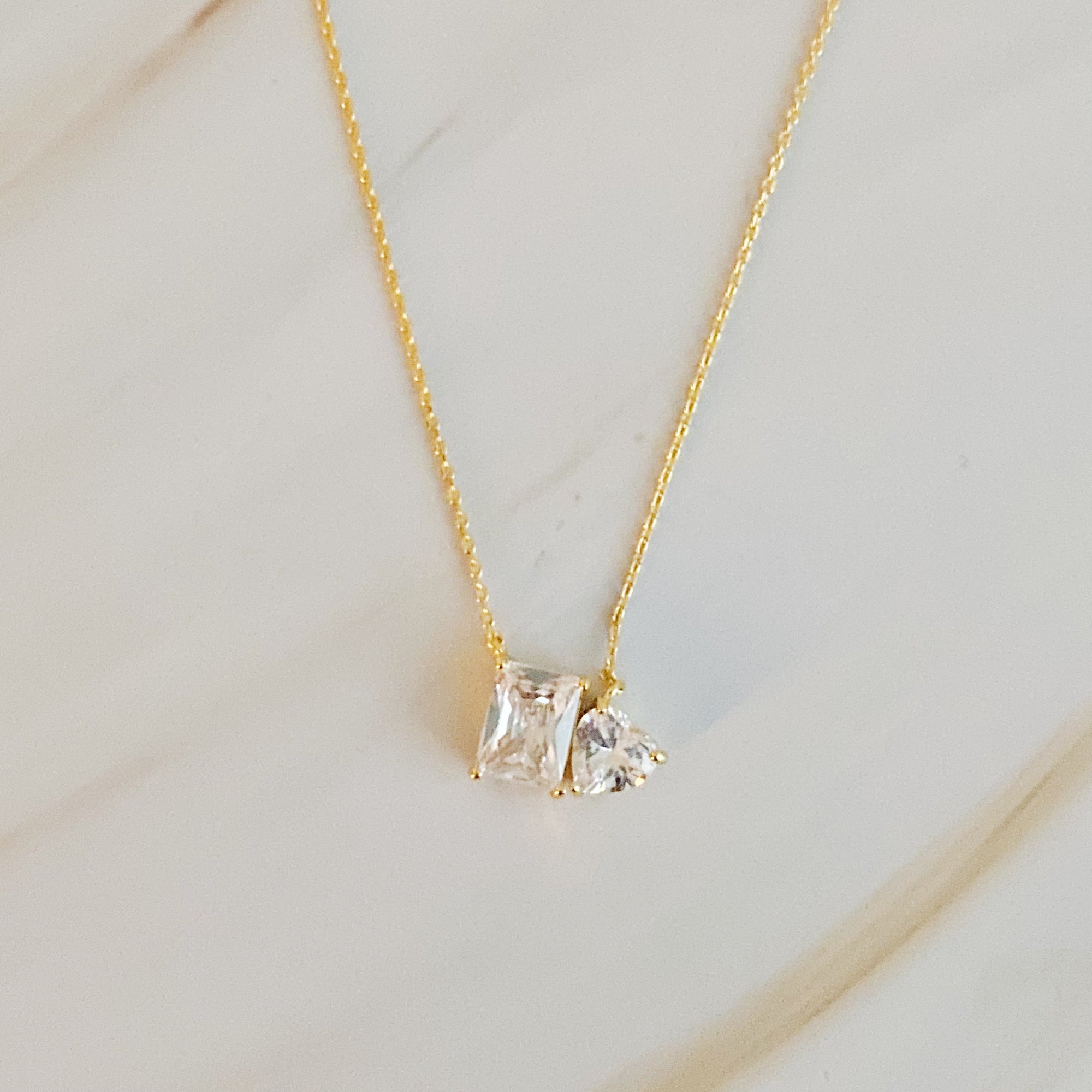 Shines Next To You Necklace – Radiant Cut & Heart Cut Cubic Zirconia Charm | Dainty Gold Necklace for Women, 18K Gold Plated, Hypoallergenic Jewelry Lysandra Luxe