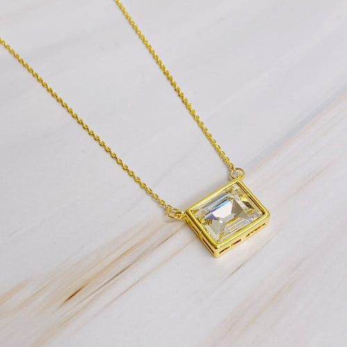 Radiance Square Pendant Necklace – Gold Plated with Glass Jewel (3 Colors) Lysandra Luxe