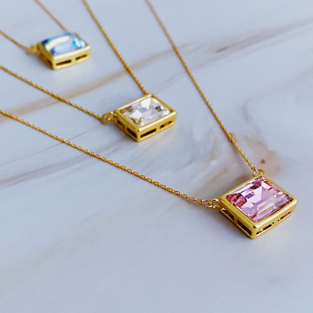 Radiance Square Pendant Necklace – Gold Plated with Glass Jewel (3 Colors) Lysandra Luxe