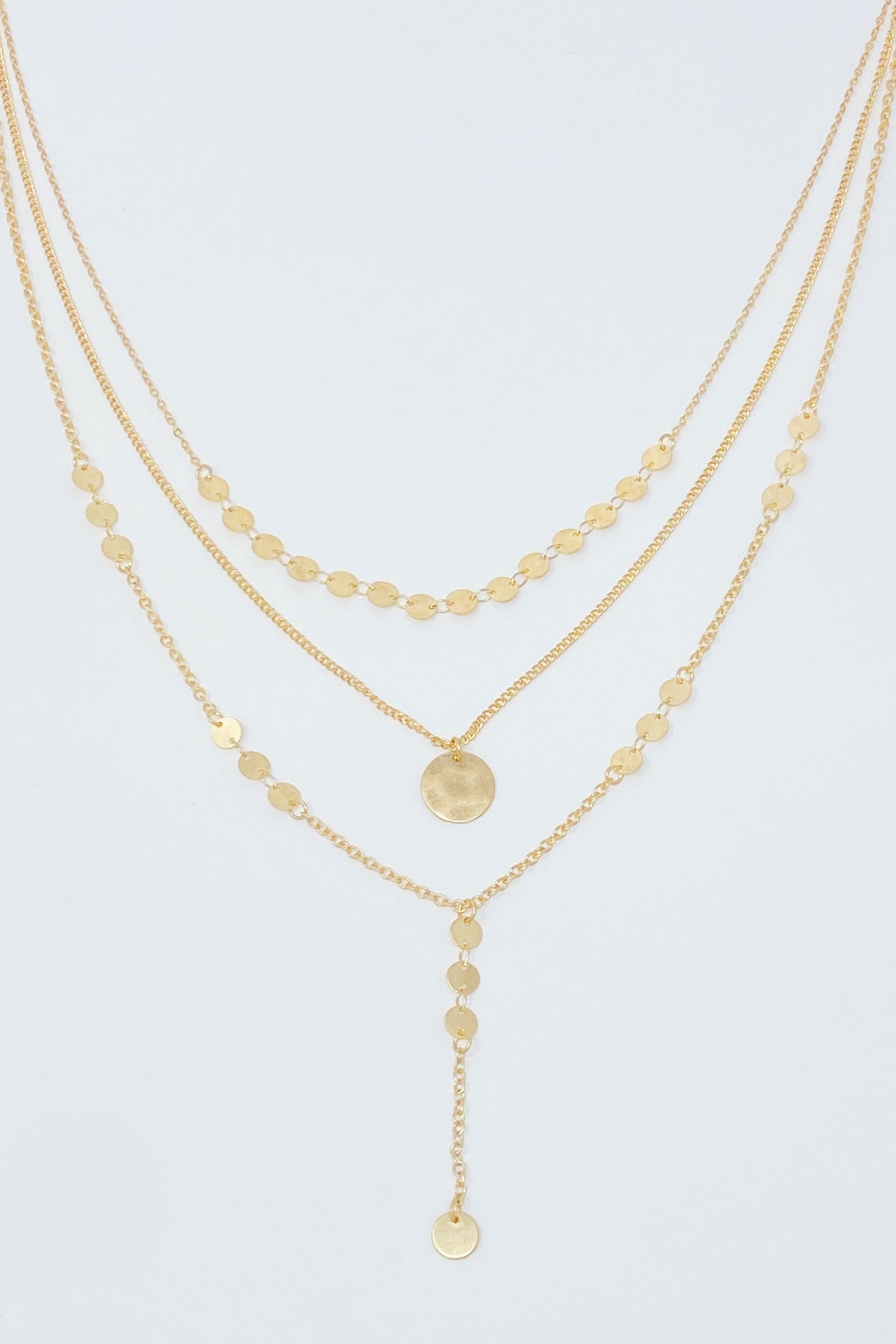Disc Drop Layered Necklace – Gold Dainty Multi-Layer Chain Necklace for Women