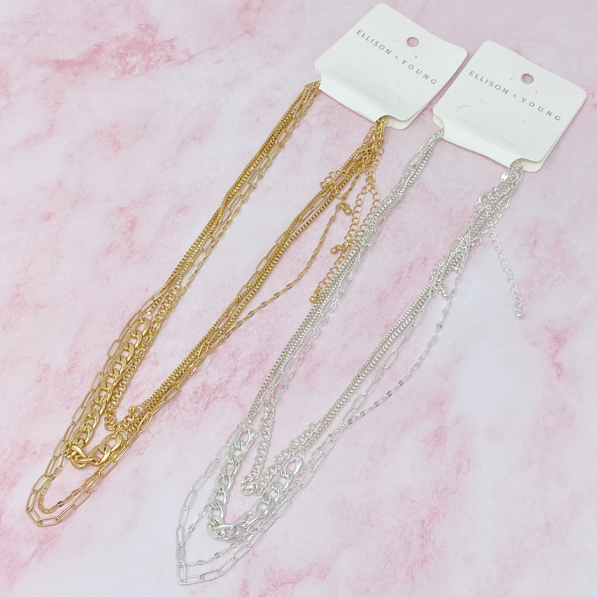 Brooklyn Four Chains Layered Necklace – Gold or Silver Multi-Chain Statement Necklace for Women