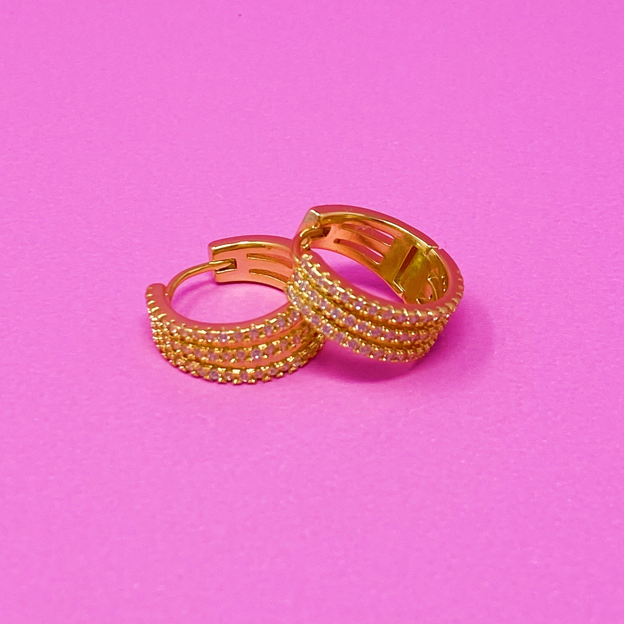 Tri-Luxe Sparkle Huggie Earrings – Gold Plated with Cubic Zirconia Lysandra Luxe