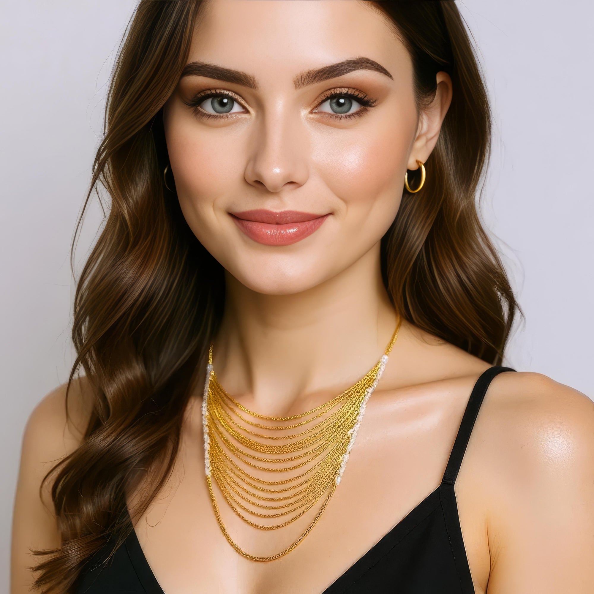 Aurora Arched Chain Drop Necklace – Gold Plated with Glass Bead Detail Lysandra Luxe