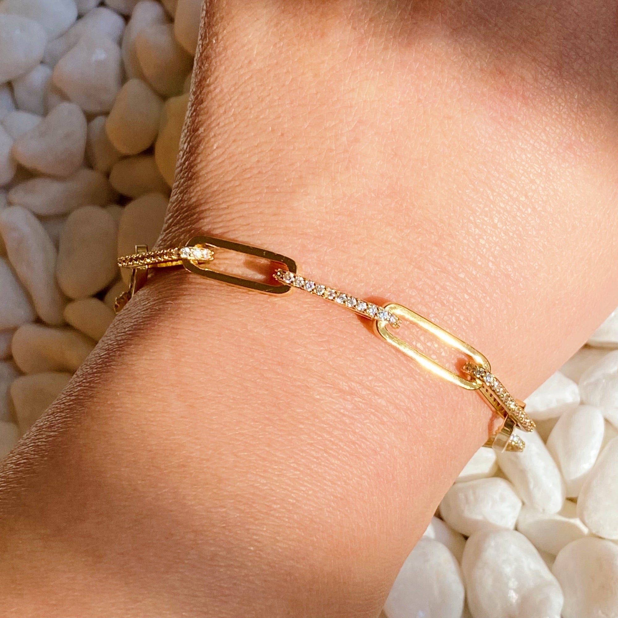 Alternating Shine Link Bracelet – Gold Plated Cubic Zirconia Chain Lysandra Luxe