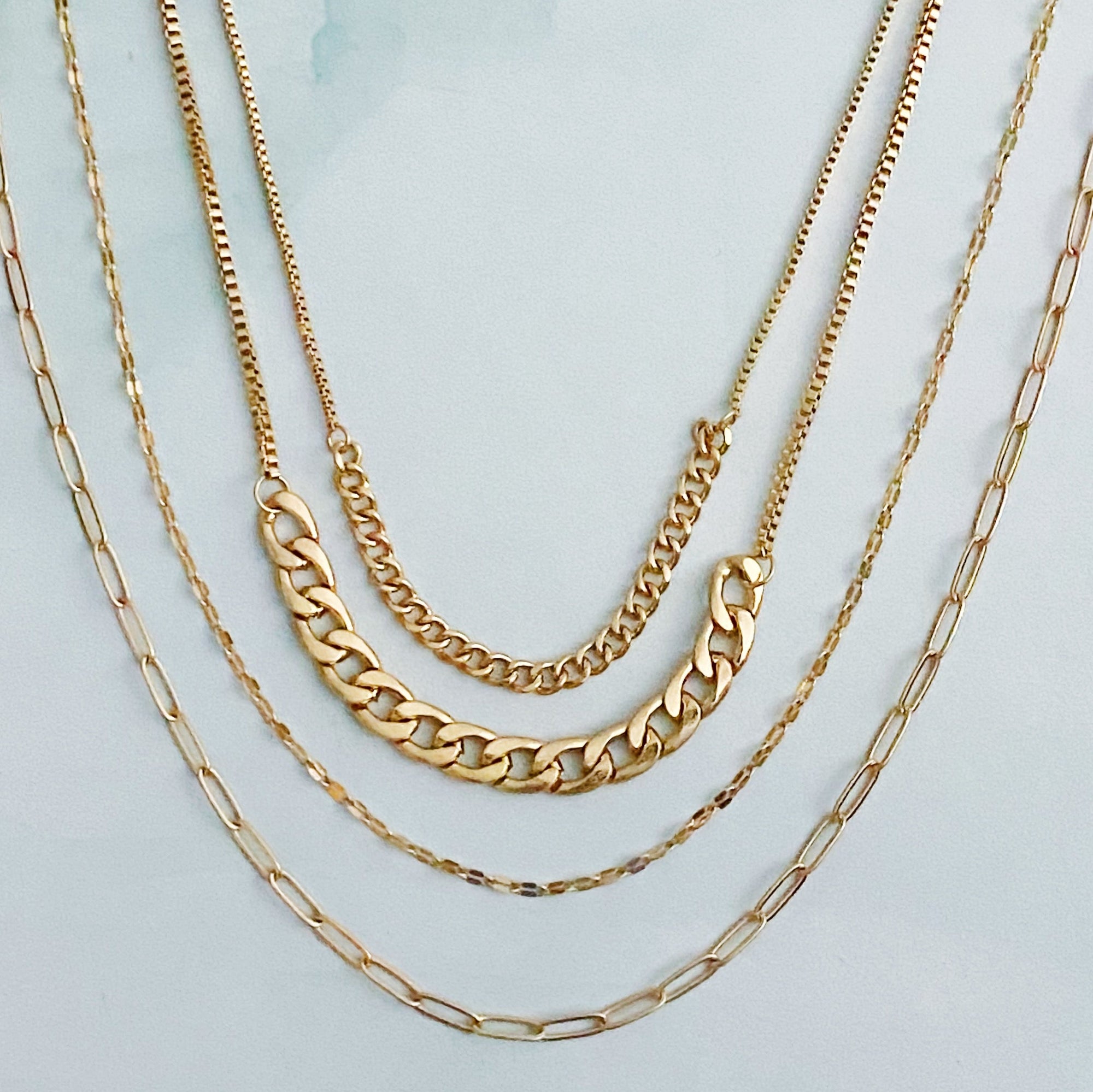 Brooklyn Four Chains Layered Necklace – Gold or Silver Multi-Chain Statement Necklace for Women