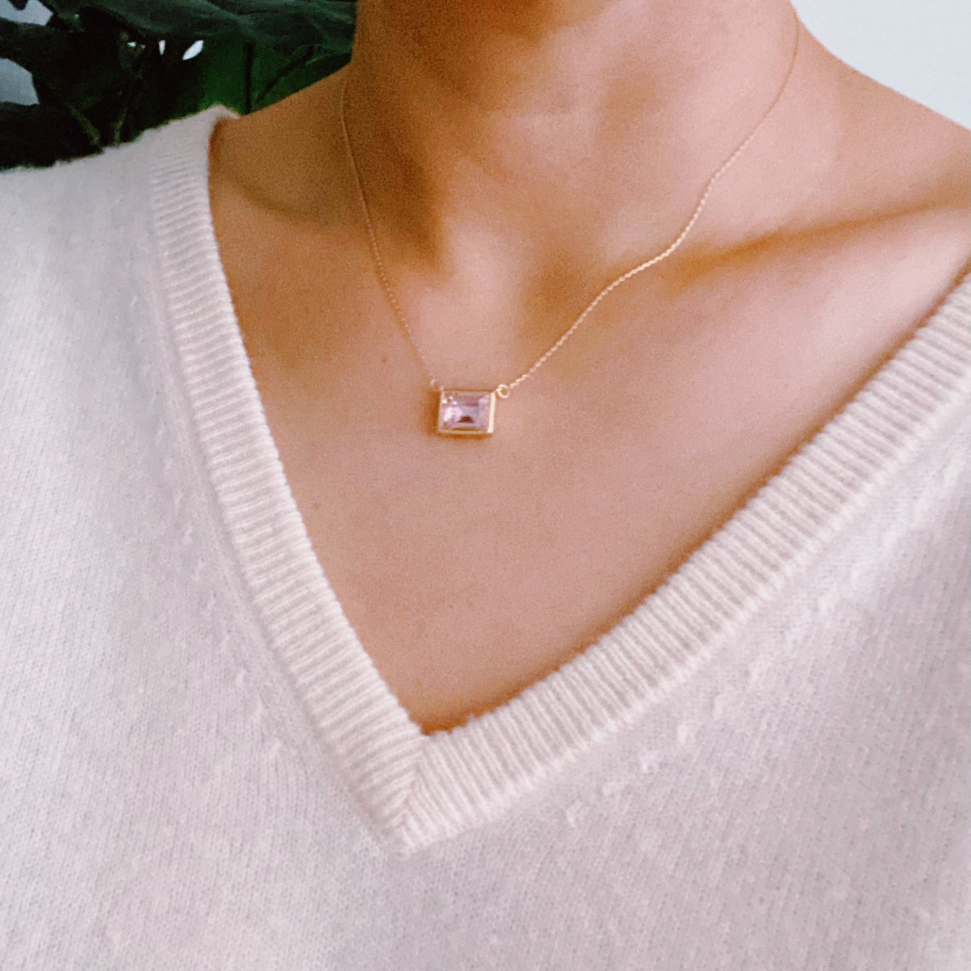 Radiance Square Pendant Necklace – Gold Plated with Glass Jewel (3 Colors) Lysandra Luxe